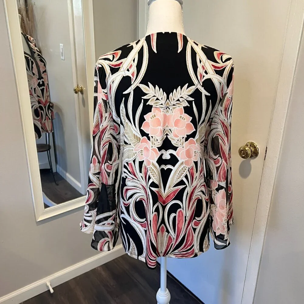 JM Collection Embellished Y-neck tunic with bell sleeves, Size Medium
